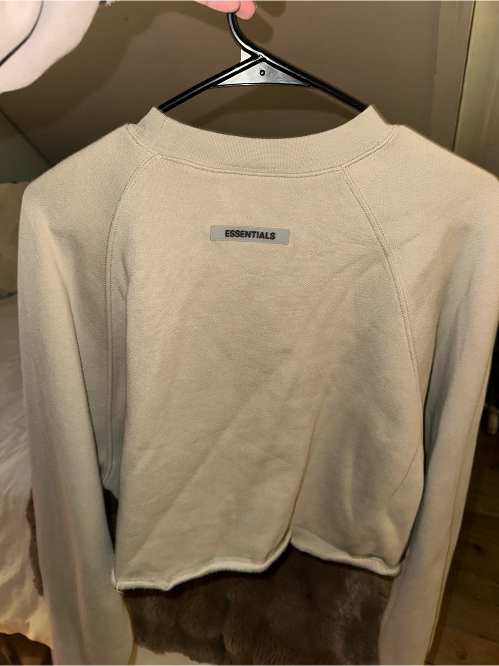 ESSENTIALS Men’s Beige Crewneck Sweatshirt with Black Logo - Picture 3 of 4
